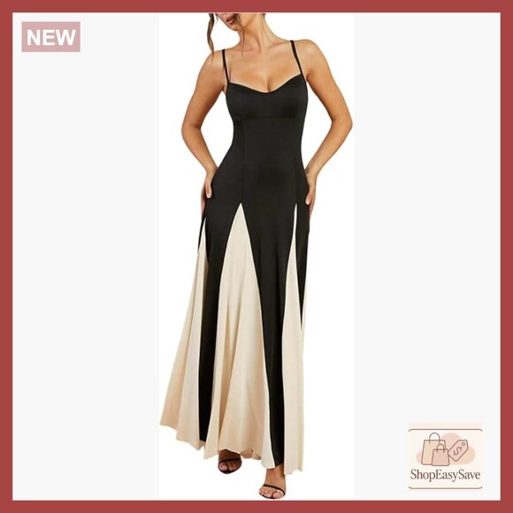 Dresses & Skirts - Elegant Spaghetti Strap Maxi Dress Flowy Formal Party Wear Chic Minimal